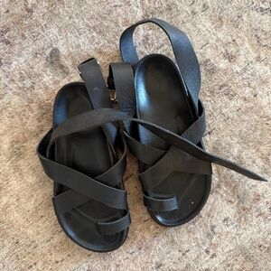 Black leather sandals size 6